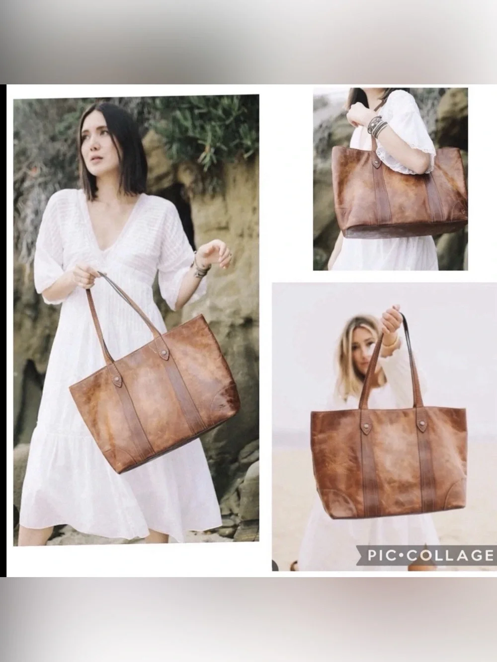 NWT Frye Melissa Leather Shopper Tote Shoulder Bag Cognac Brown Retail  $358